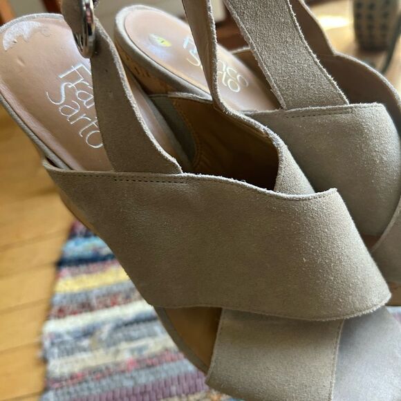Franco Sarto Tan Wedge Sandals with Crossover Straps 9 - Picture 6 of 16